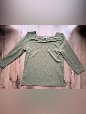 Marled Olive Green Boatneck 3/4 Sleeve Top